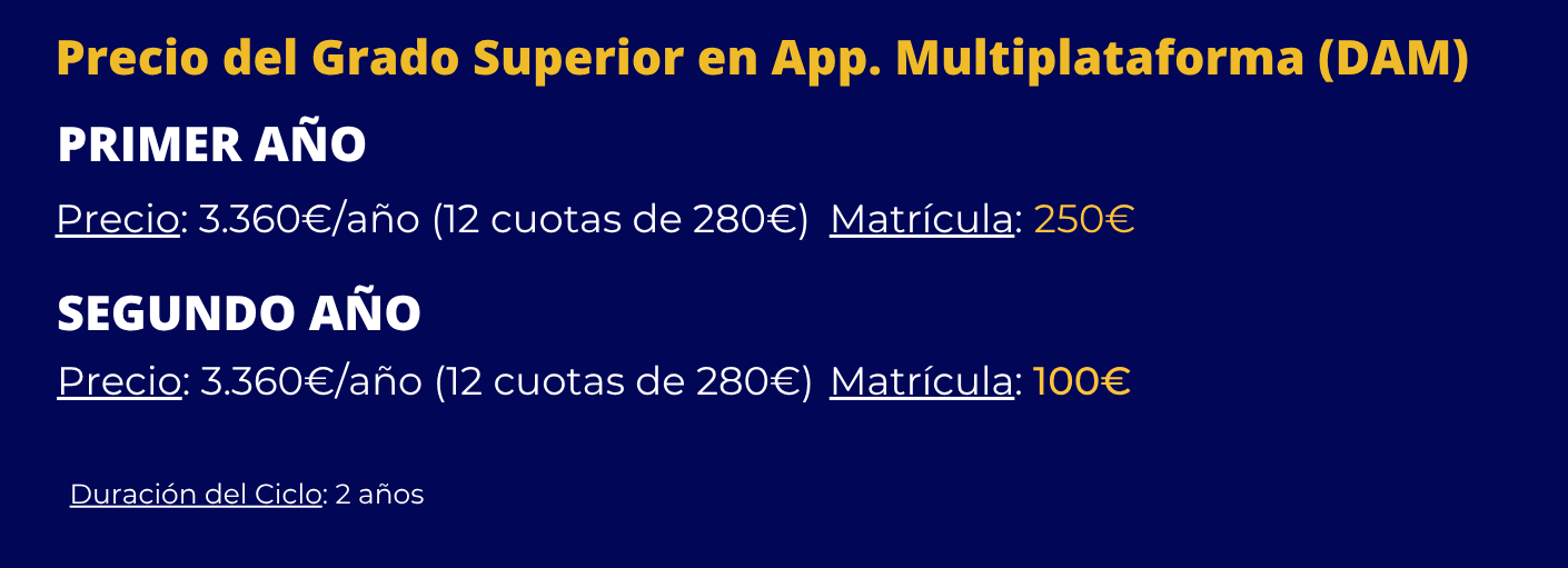 Grado Superior en DAM Málaga información y precios por cursos