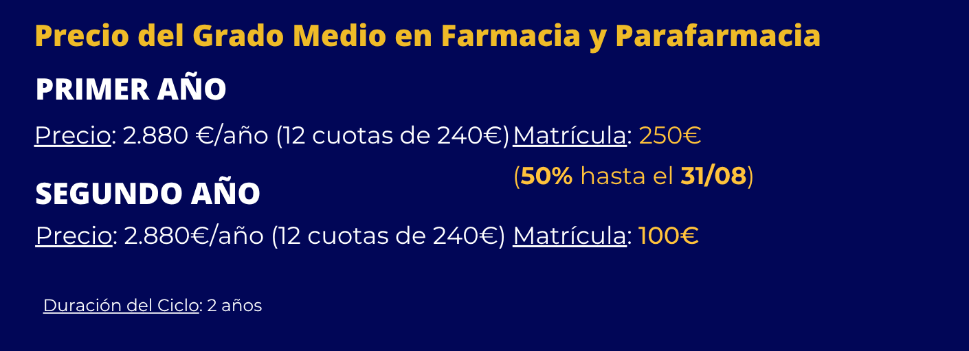 Grado Medio en Farmacia y Parafarmacia información y precios por cursos