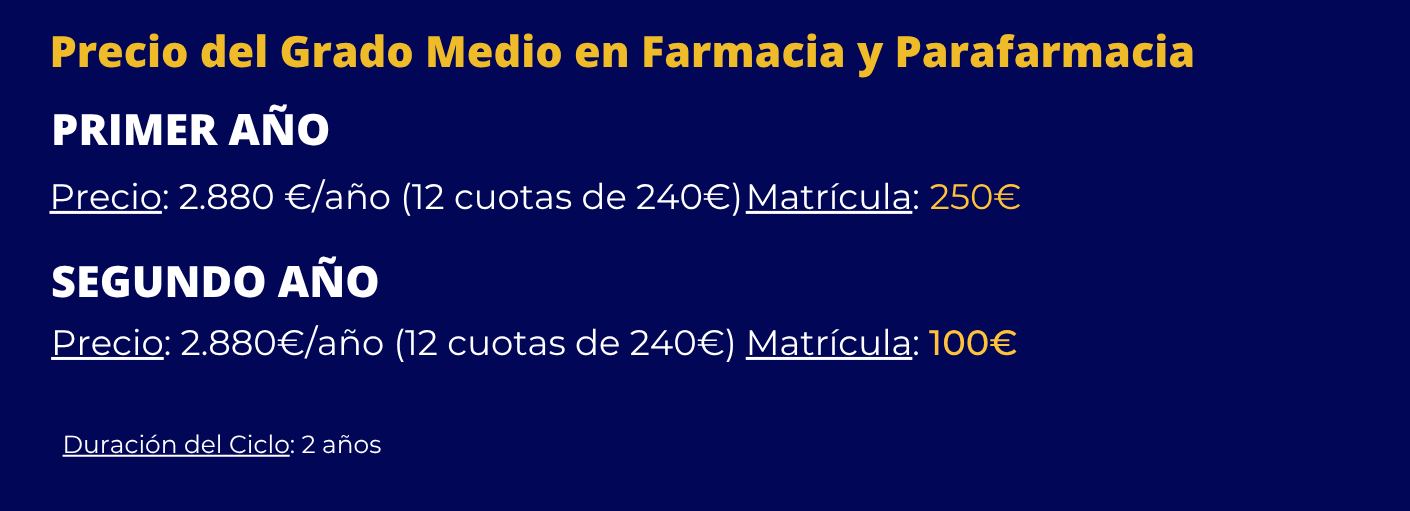 Grado Medio en Farmacia y Parafarmacia en Málaga información y precios por cursos