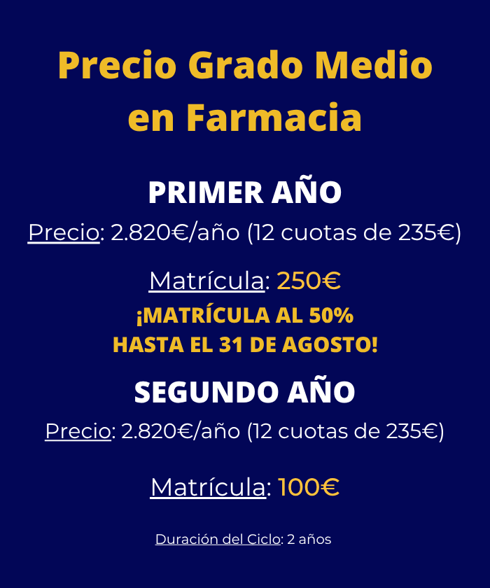 Grado Medio en Farmacia y Parafarmacia en Málaga información y precios por cursos
