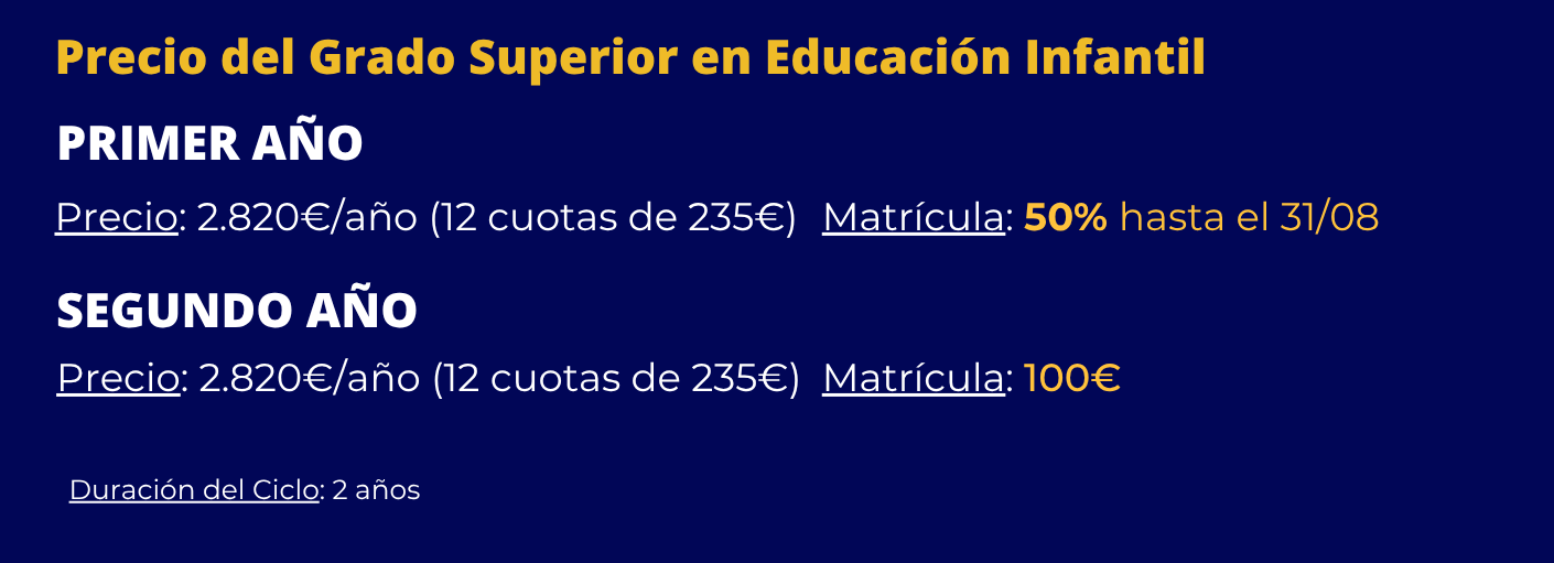 Grado Superior en Educación Infantil información y precios por cursos