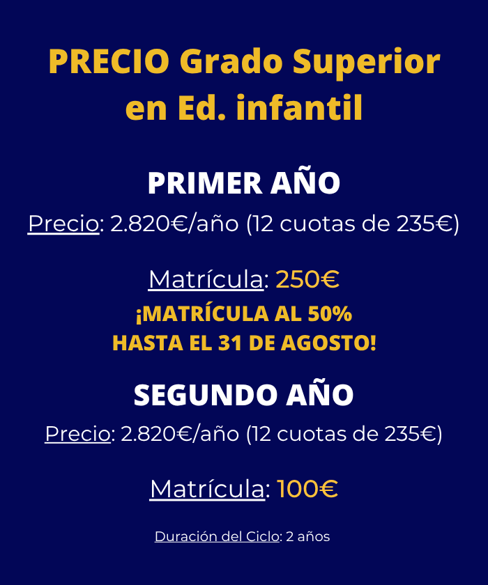 Grado Superior en Educación Infantil información y precios por cursos