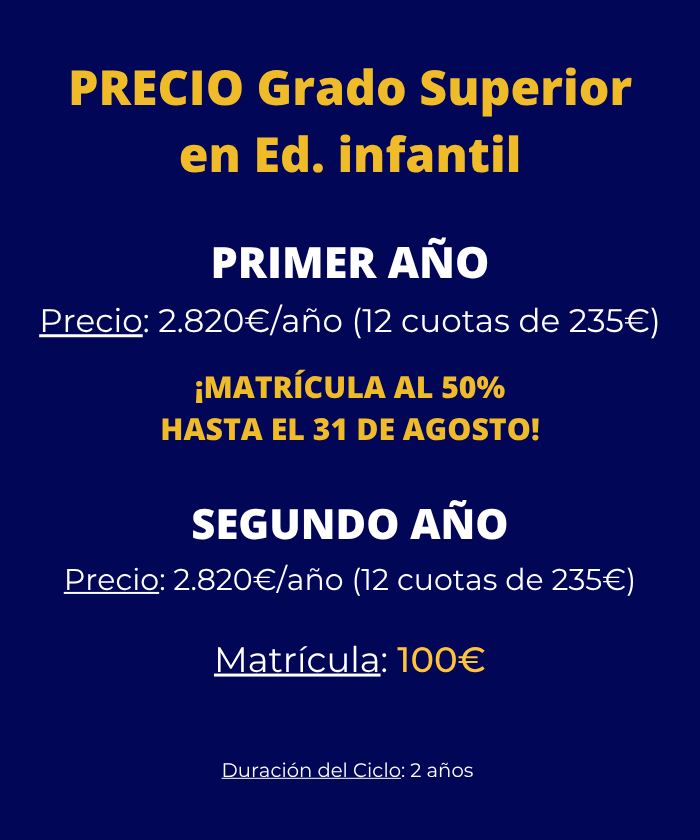 Grado Superior en Educación Infantil información y precios por cursos
