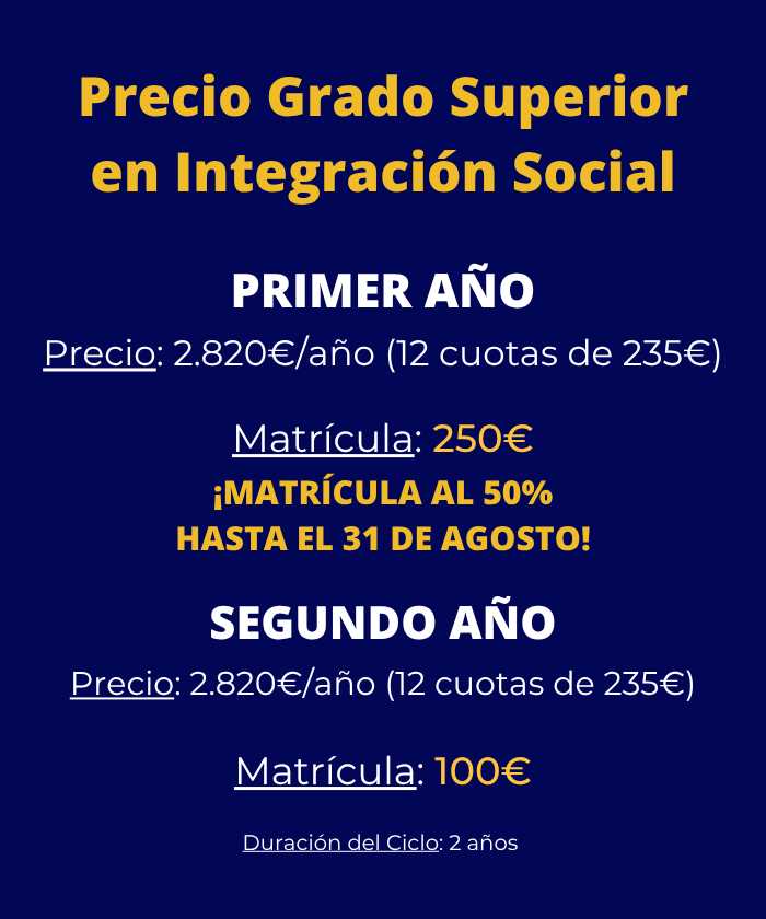 Grado Superior en Integración Social información y precios por cursos