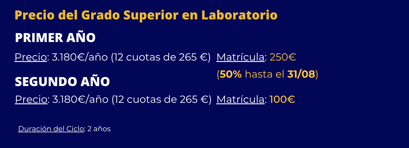 Grado Superior en Laboratorio Clínico y Biomédico en Málaga información y precios por cursos