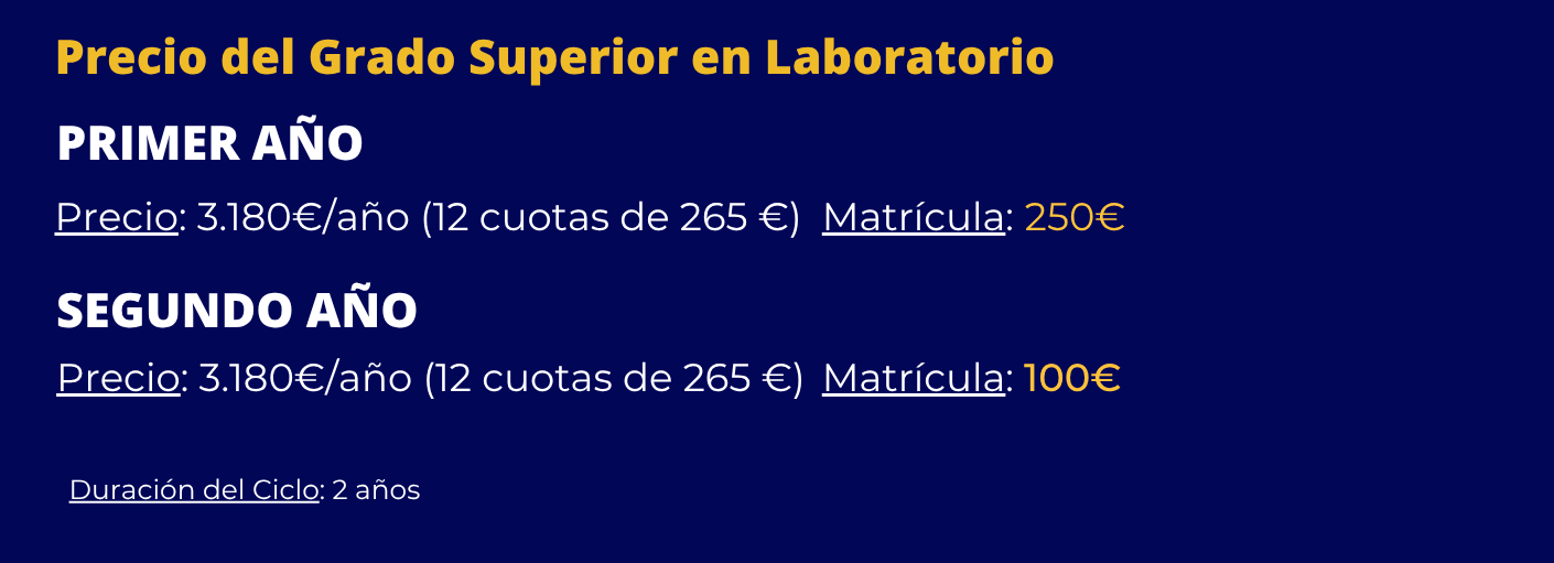 Grado Superior en Laboratorio Clínico y Biomédico en Málaga información y precios por cursos