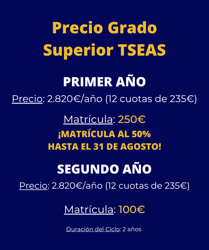 Precio curso 2026-27 tseas grado superior malaga y técnico superior en enseñanza y animación sociodeportiva malaga para dispositivos móviles.