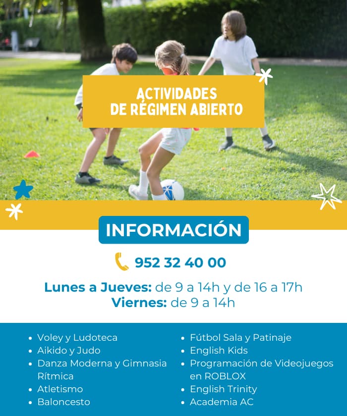 Alumnos participando en actividades extraescolares al aire libre en el colegio privado El Divino Pastor de Málaga