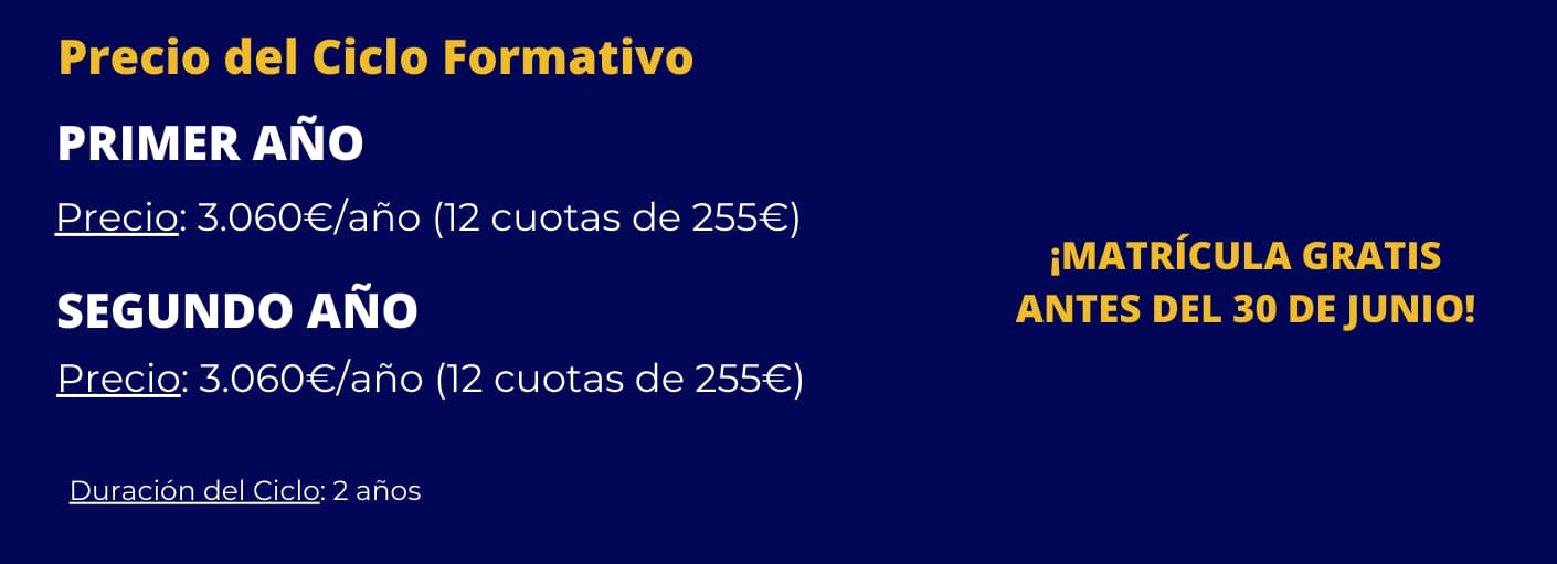 Banner con precios y oferta especial para el ciclo formativo TECO grado medio en Málaga.
