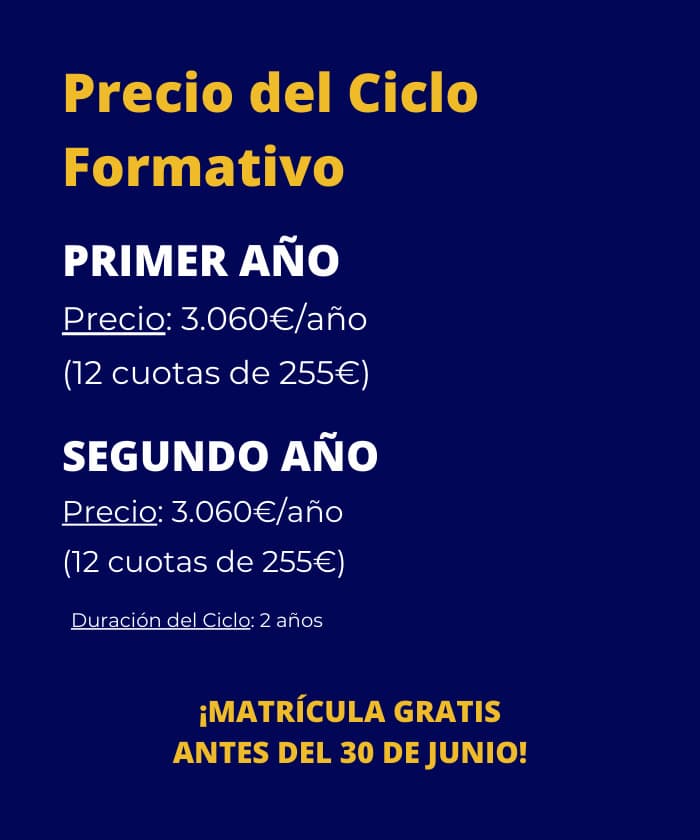 Banner móvil con oferta y precios del ciclo TECO grado medio en Málaga.