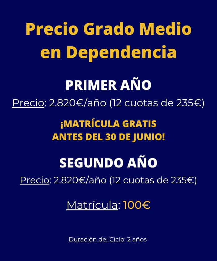 Cartel promocional con precios y oferta del ciclo APSD en el Colegio El Divino Pastor de Málaga para dispositivos móviles.