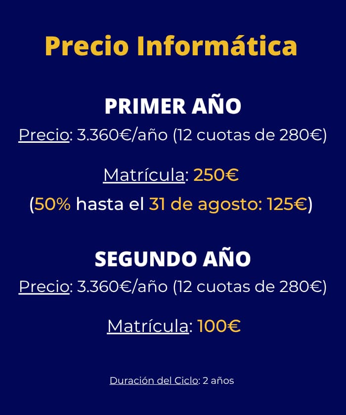 Banner móvil con oferta y precios del ciclo DAM grado superior en Málaga.