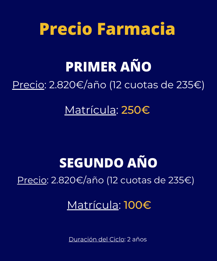 Banner móvil con oferta y precios del ciclo Farmacia y Parafarmacia en Málaga.