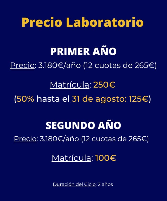 Banner móvil con oferta y precios del ciclo Laboratorio Clínico y Biomédico en Málaga.