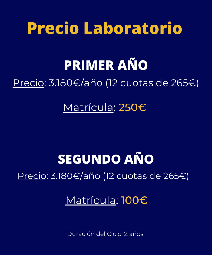 Banner móvil con oferta y precios del ciclo Laboratorio Clínico y Biomédico en Málaga.