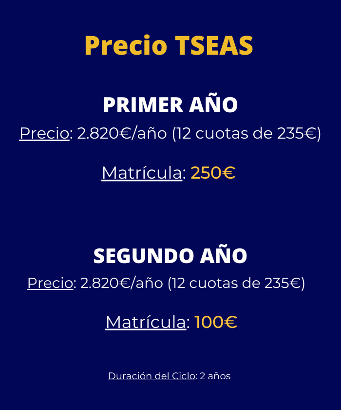 Banner móvil con oferta y precios del ciclo TSEAS grado superior en Málaga.