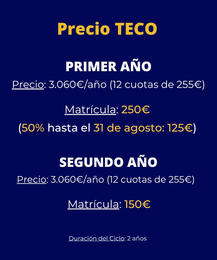 Banner móvil con oferta y precios del ciclo TECO grado medio en Málaga.