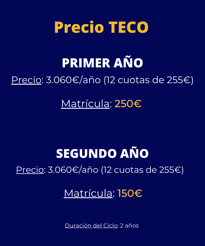 Banner móvil con oferta y precios del ciclo TECO grado medio en Málaga.