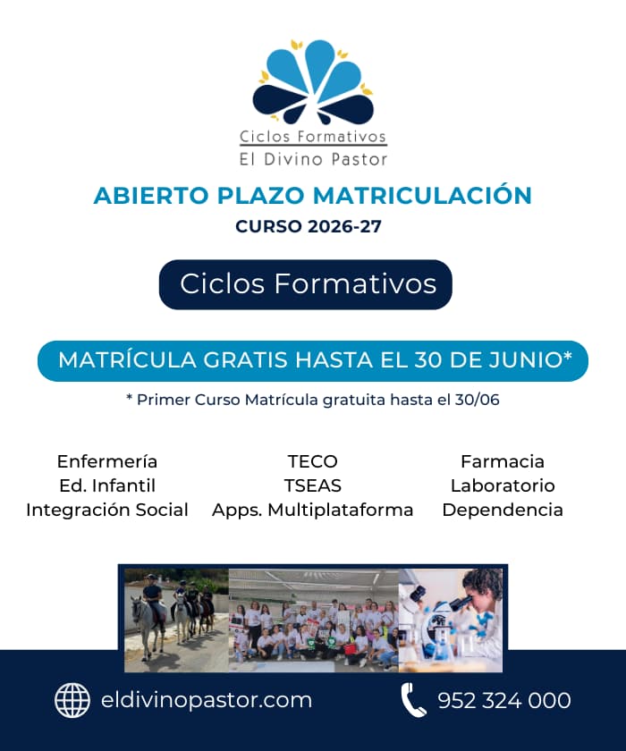 Cartel de matriculación en colegios concertados en malaga para estudios post-obligatorios.