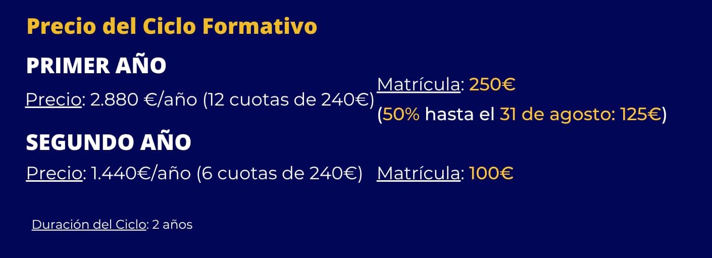 Banner con precios y oferta especial para el ciclo formativo TCAE grado medio en Málaga.