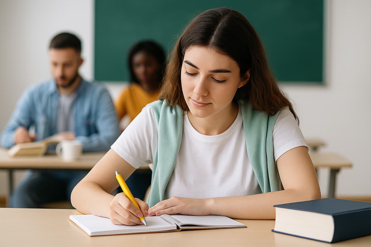 Aula de formación profesional FP farmacia en Málaga con estudiante manipulando productos sanitarios.
