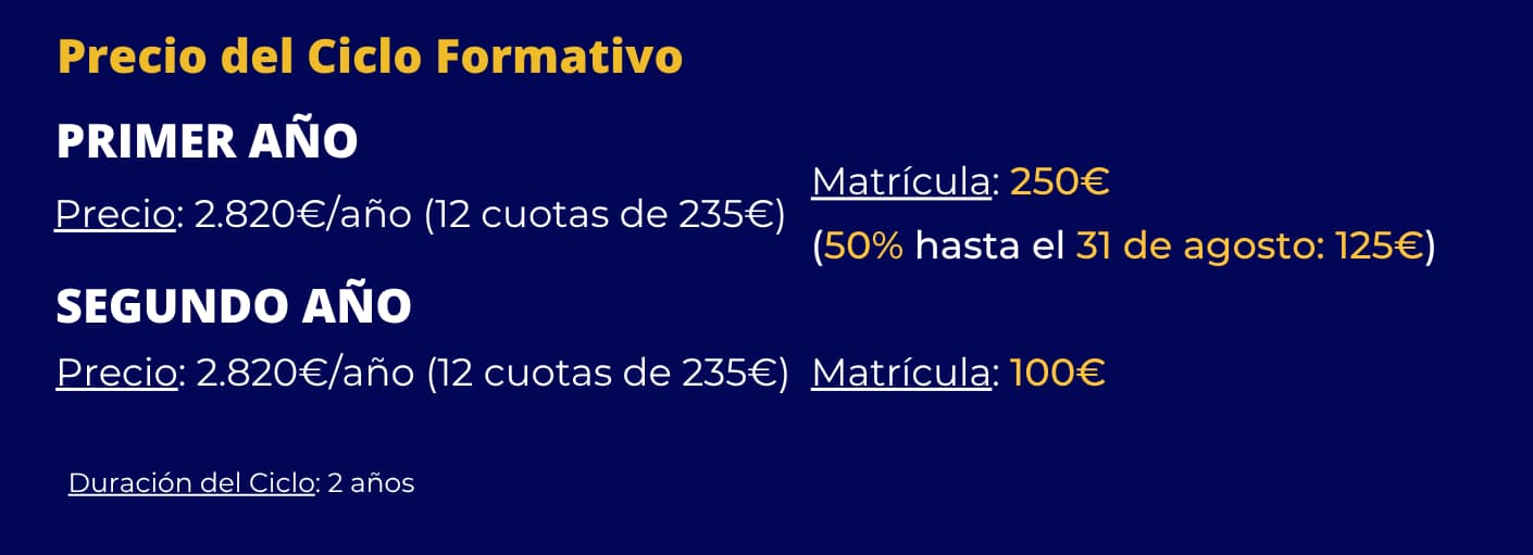 Banner con precios y oferta especial para el ciclo formativo TSEAS grado superior en Málaga.