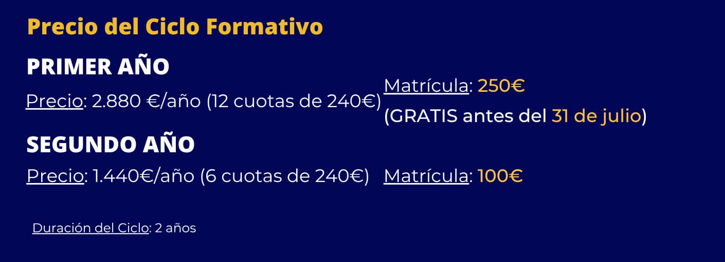 Banner con precios y oferta especial para el ciclo formativo TCAE grado medio en Málaga.