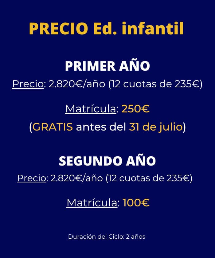Banner móvil con oferta y precios del ciclo Educación Infantil en Málaga.