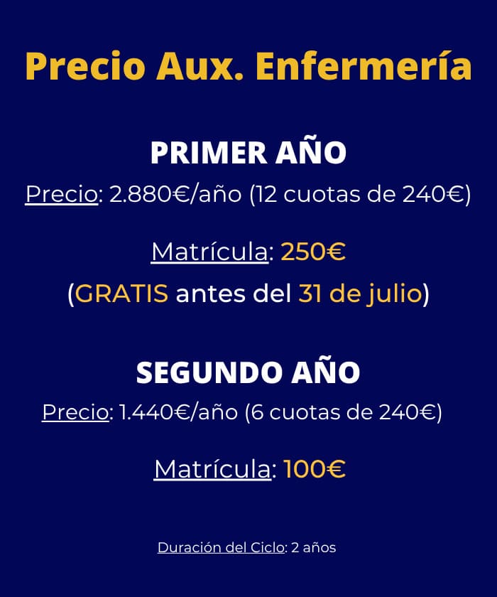 Banner móvil con oferta y precios del ciclo TCAE grado medio en Málaga.