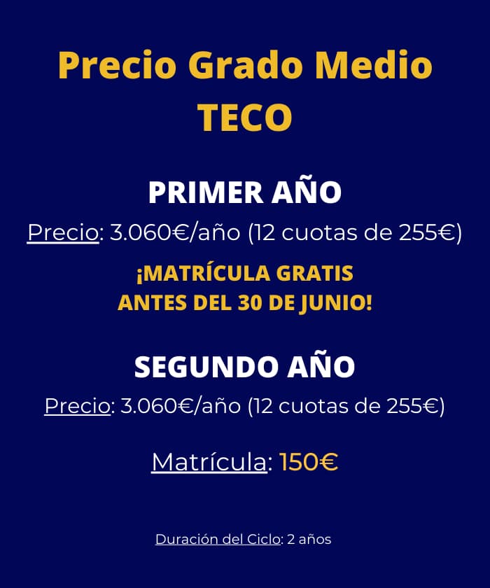 Imagen con el precio y matrícula del ciclo formativo TECO grado medio en Málaga para móvil. Formación en actividades físico-deportivas en el medio natural.